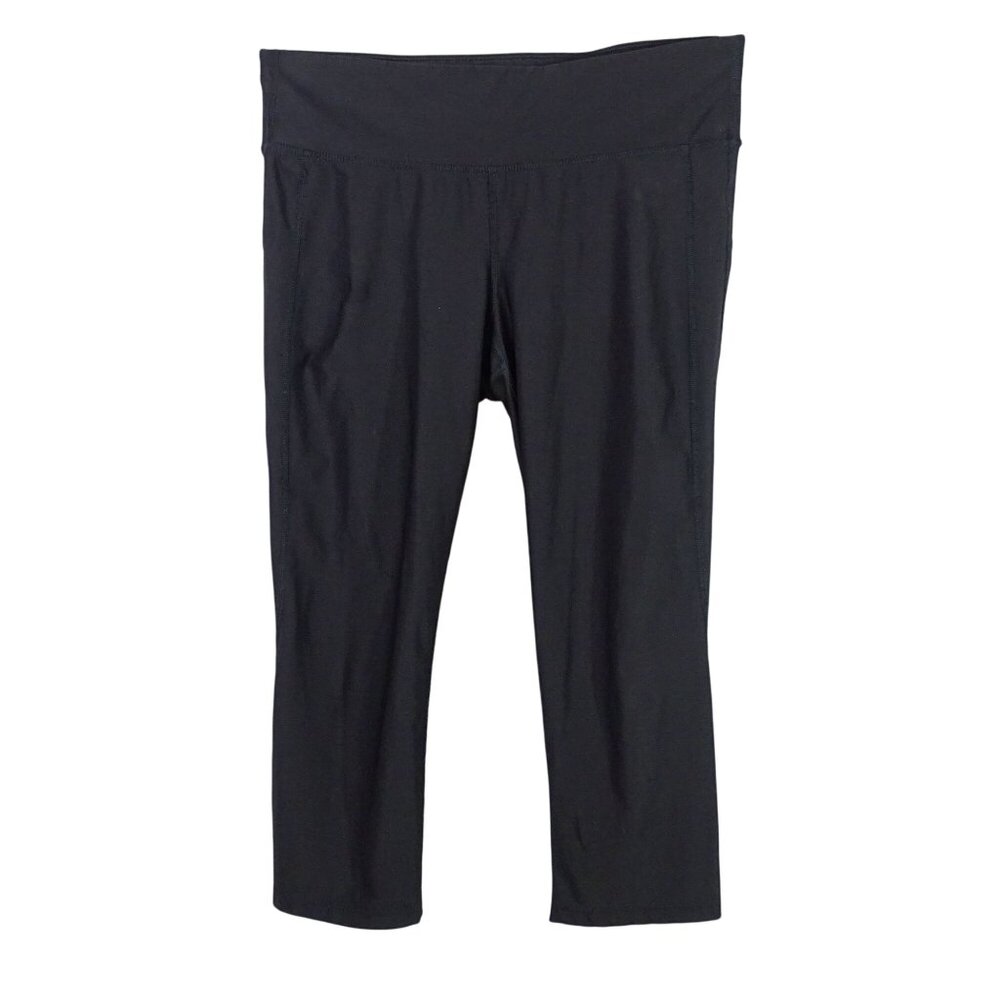 Xersion Black Cropped Athletic Leggings Women Size M Zippered Pocket Reflective